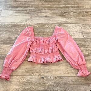 Love Tree Pink Smocked Ruffle Puff Sleeve Crop Top